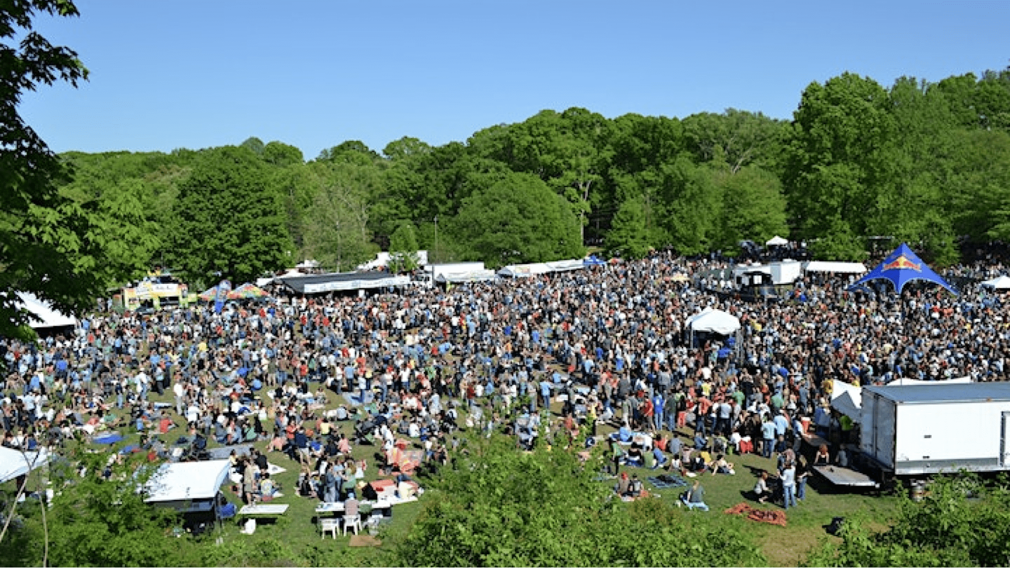 An aerial photo of a large, crowded event