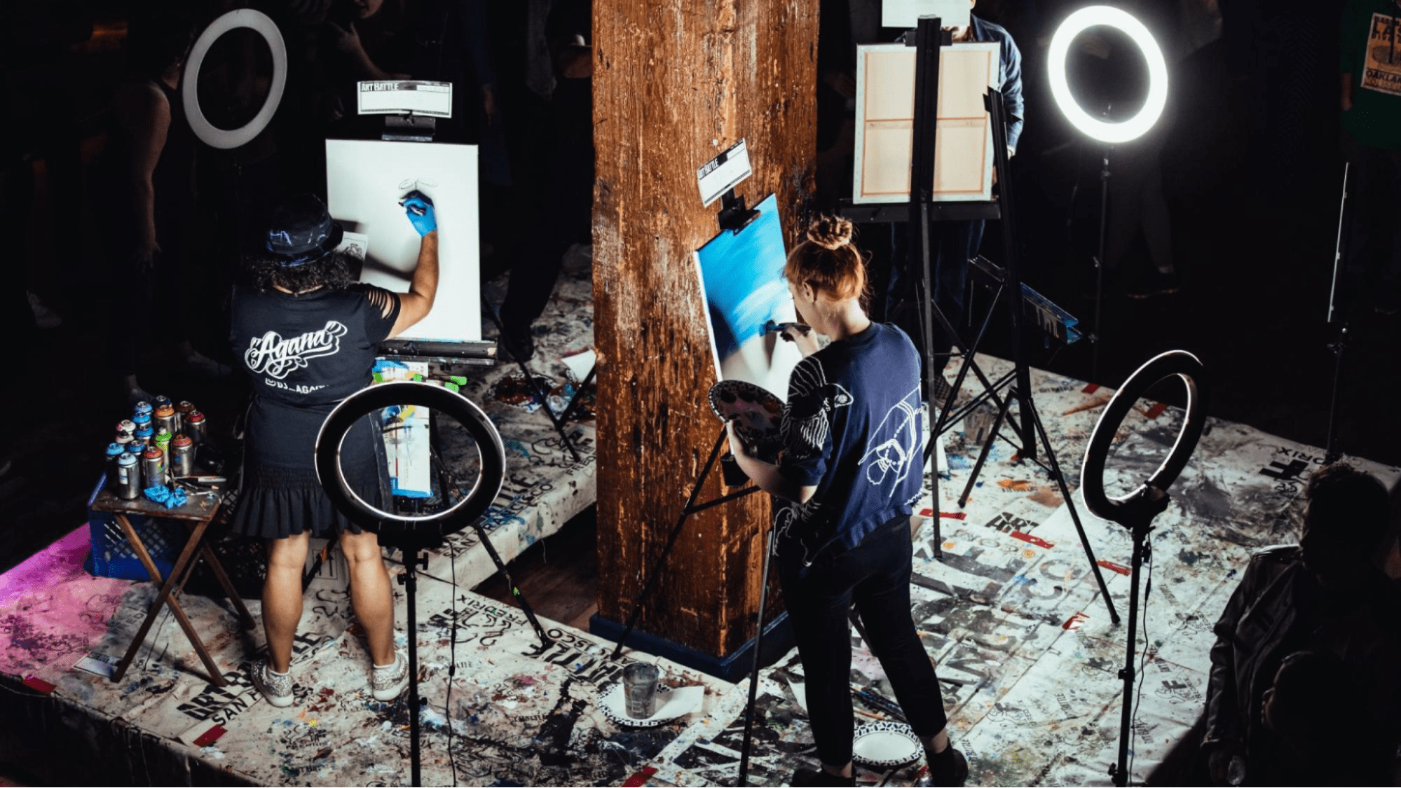 People painting with a high-quality lighting setup