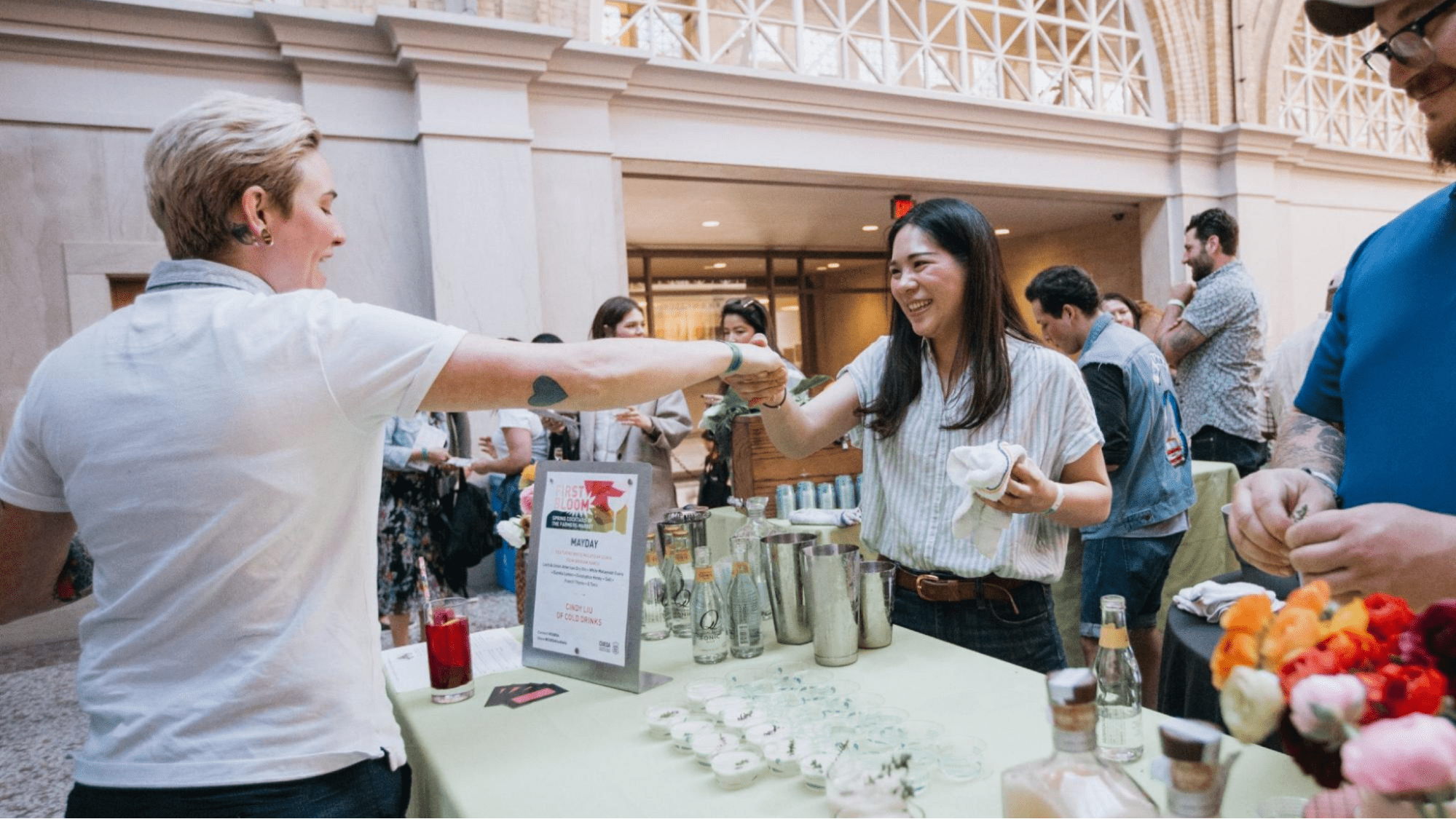 People having drinks at a themed event