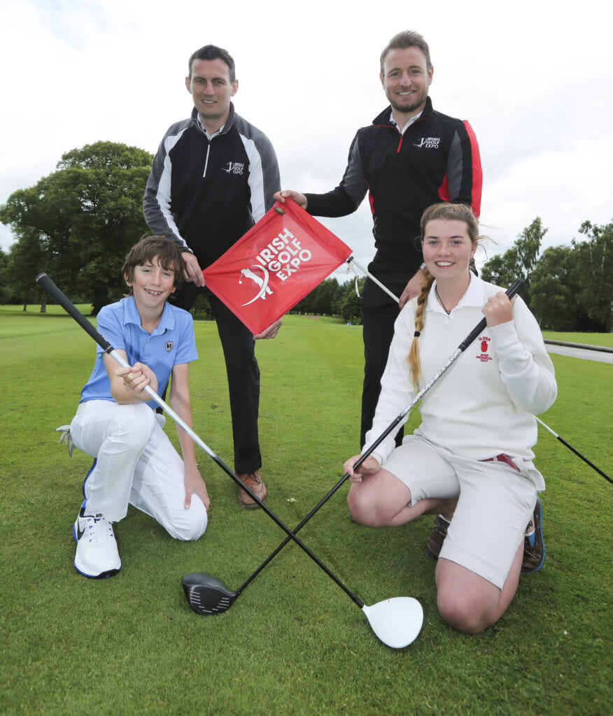 Caption 3:  Irish Golf Expo line-up FREE Green Fee Irish Golf Expo Co-Founders Stewart Kyle (right) and Paul Shaw (left) along with Under-12 World Junior Champion Tom McKibbin, and Judithe Allen (age 17) from the Ulster Under 18 Inter-Provincial team officially launch the exclusive free green fee offer available at this year’s Irish Golf Expo. The offer is valid with every adult and family ticket purchased for the show and provides a free green fee for select golf clubs across Ireland. “The Irish Golf Expo is an unmissable event for golf enthusiasts”, said Stewart Kyle, “It’s the only event in Ireland that gives golfers the chance to get up, close and personal with the latest equipment, gadgets, and golfing accessories. The free green fee that’s been introduced will benefit keen golfers as they can avail of a free round of golf at some excellent courses across Ireland. It will also encourage newcomers to get involved in the game.” Geoff Bleakley, Chairman of the PGA in Ireland commented, “This innovative Irish Golf Expo free green fee offer will undoubtedly help improve the participation of golf in Ireland." Supported by leading brands including American Golf, TrackMan, Bridgestone, Mizuno and TaylorMade-adidas Golf, the Irish Golf Expo will take place on Saturday 28th and Sunday 29th November at the Eikon Exhibition Centre in Lisburn. The unique event provides golf enthusiasts the opportunity to attend Ireland’s only large-scale golf show, featuring a range of interactive golf zones, a tour truck experience, free PGA golf lessons and an indoor driving range for custom fitting and club testing from leading brands.   For further information and to book tickets visit www.irishgolfexpo.com  Picture By John Murphy, Aurora PA.