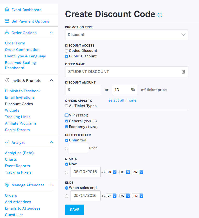 increase ticket sales - public discount code