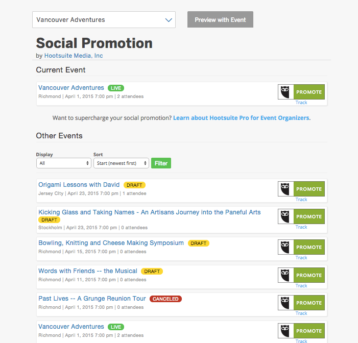Event tools for charities - HootSuite