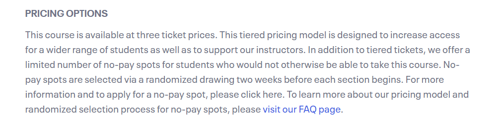 pricing options on a creators page