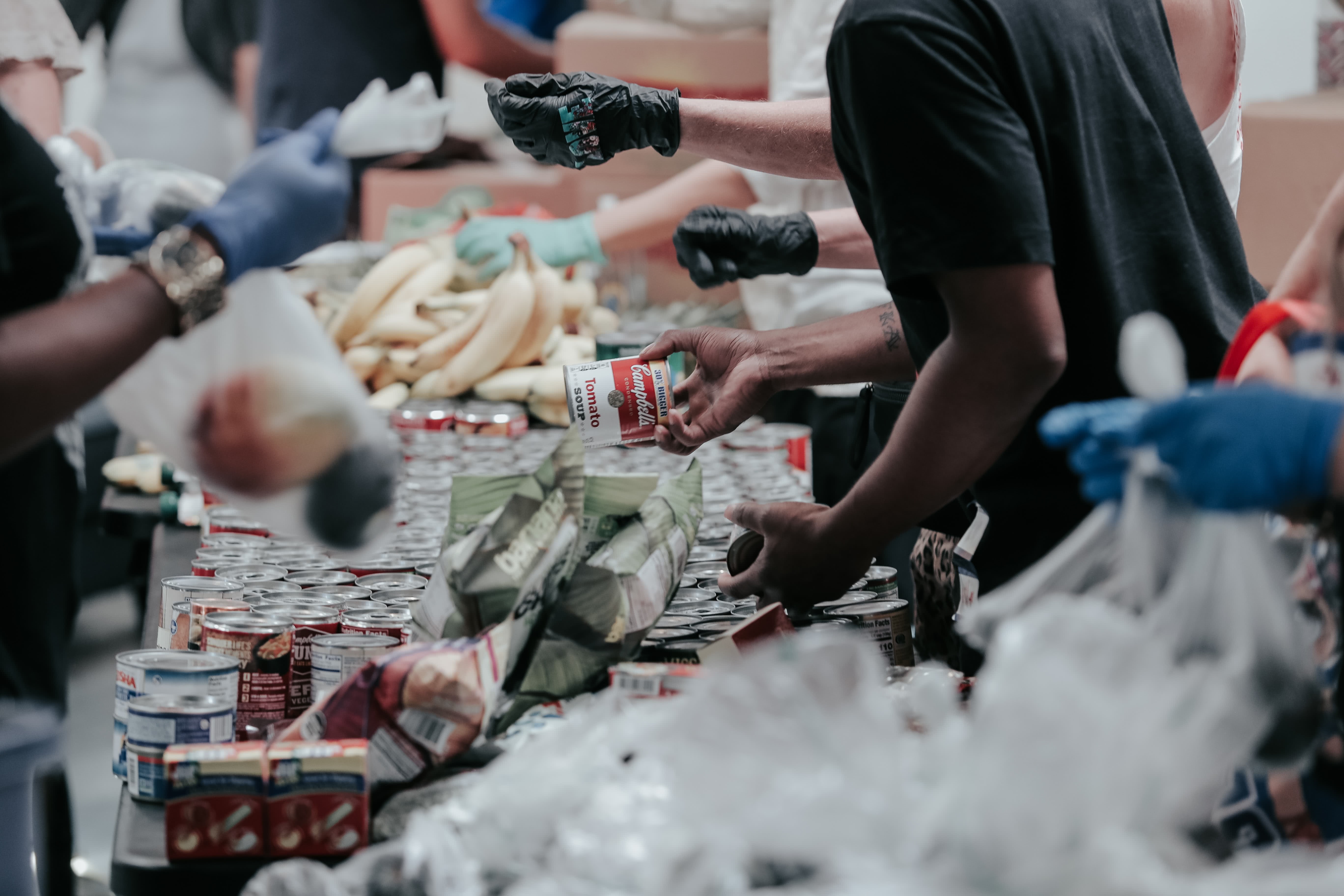 People working in a food bank.