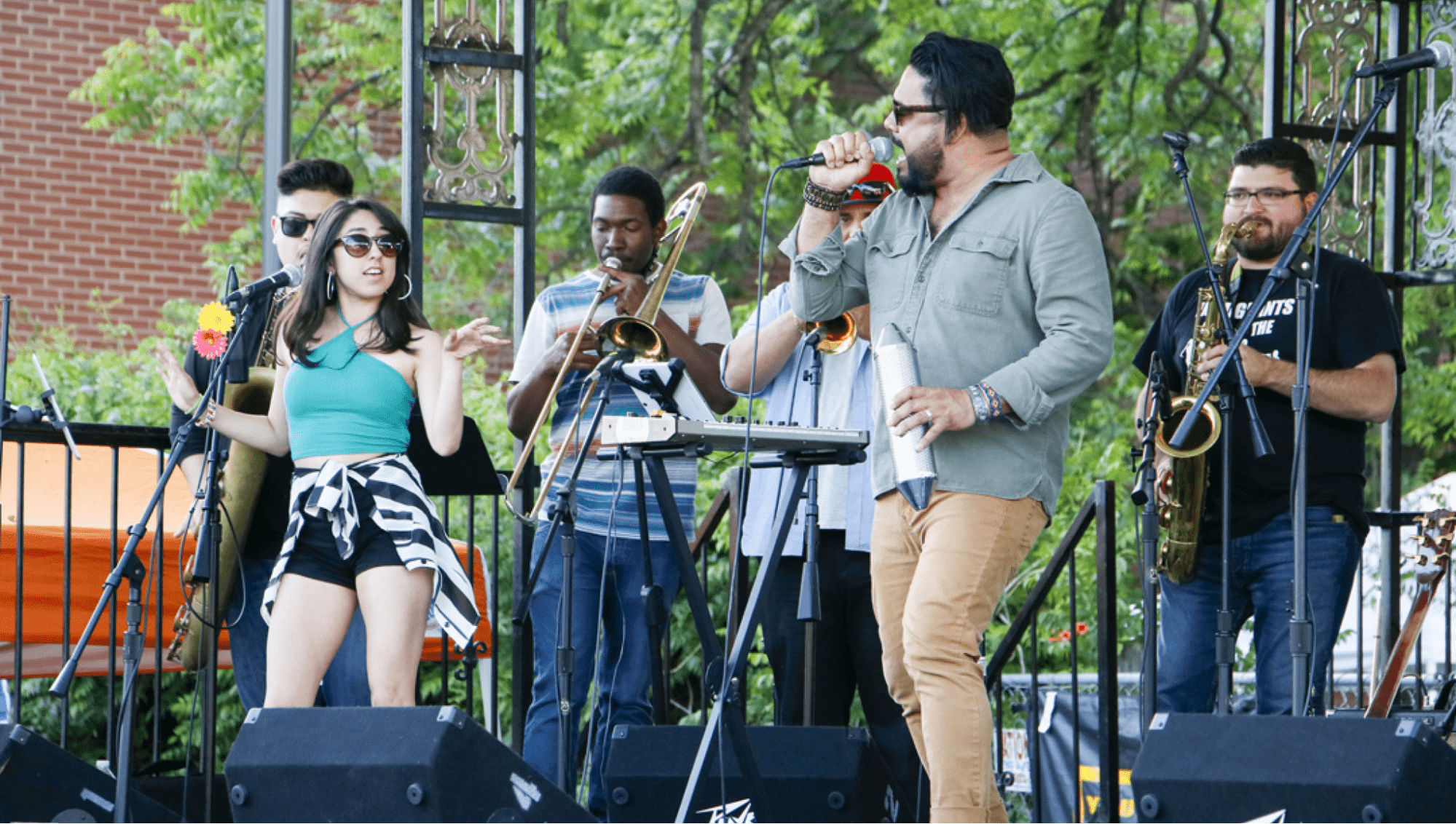 A band performing at a music festival