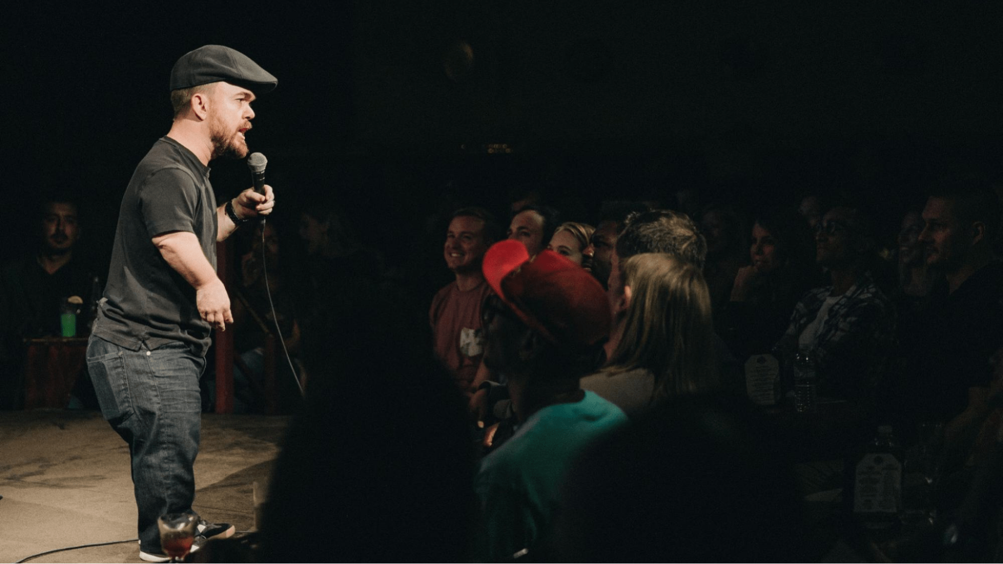 A standup comedian performing