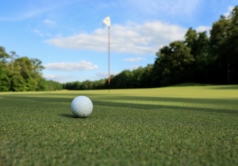 A golf ball sitting on a golf course