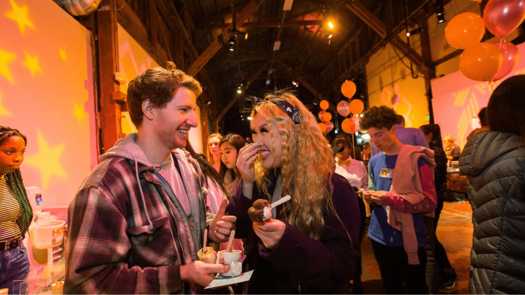 Couple eating dessert and having fun 