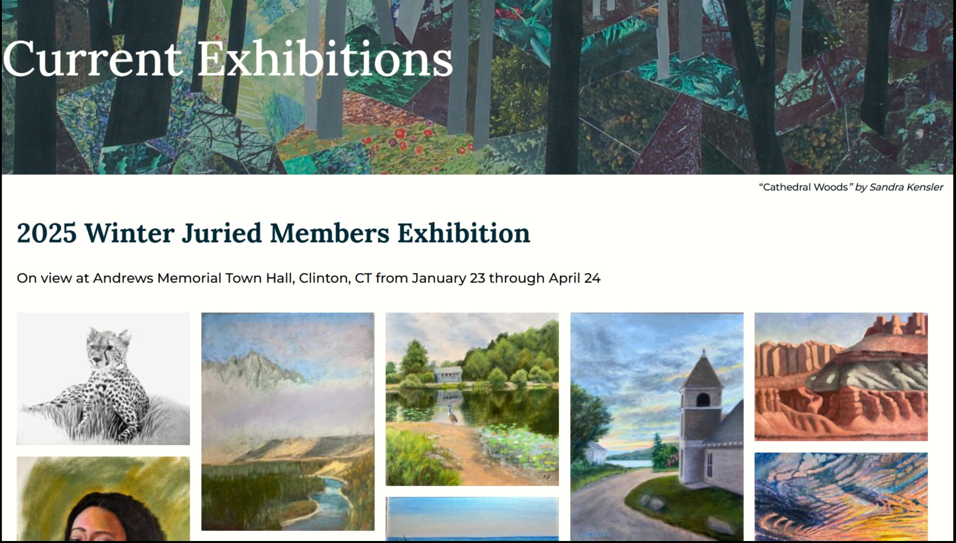 screenshot of current exhibitions sponsored by CAS