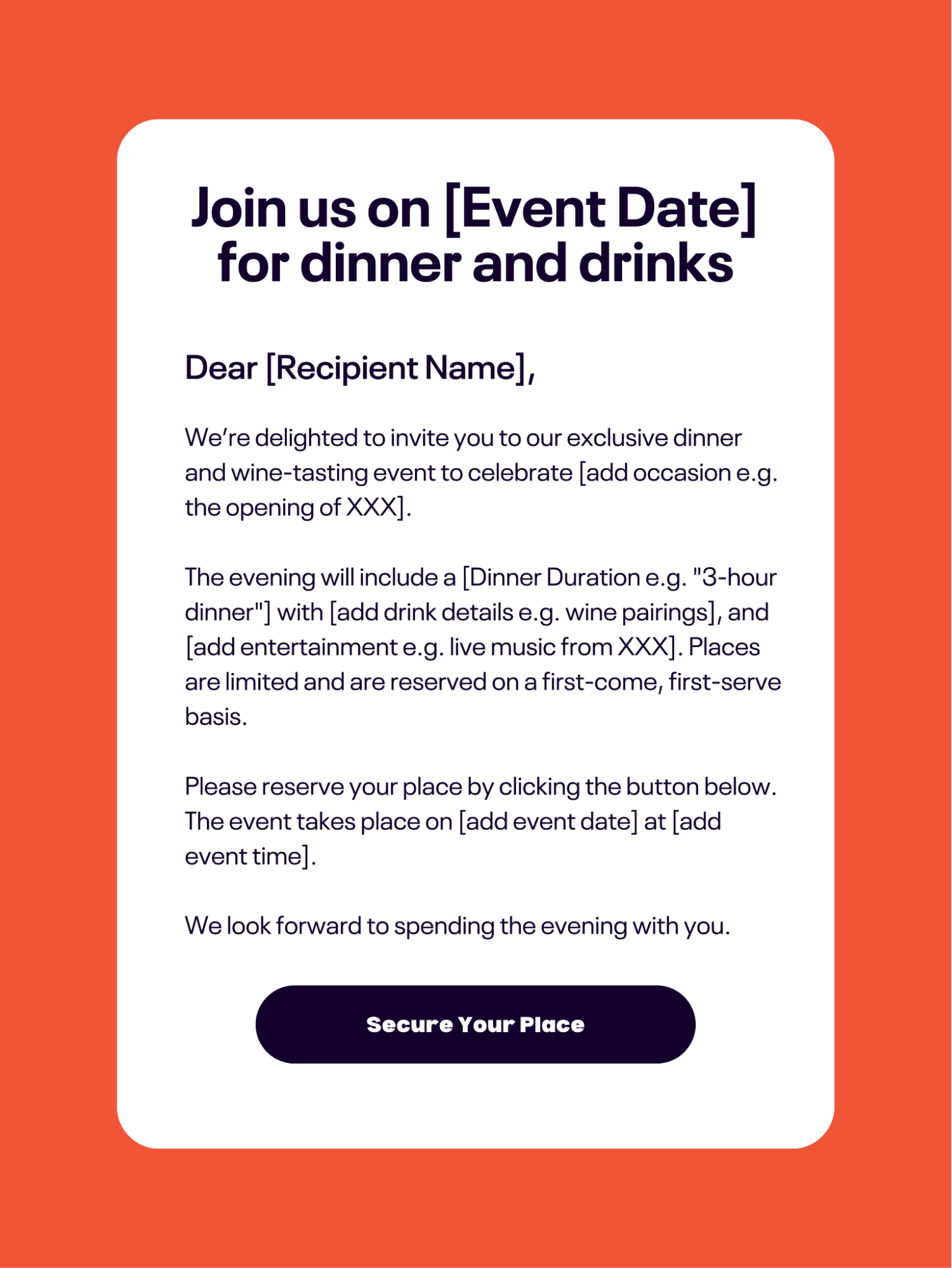 Template with formal invitation email text