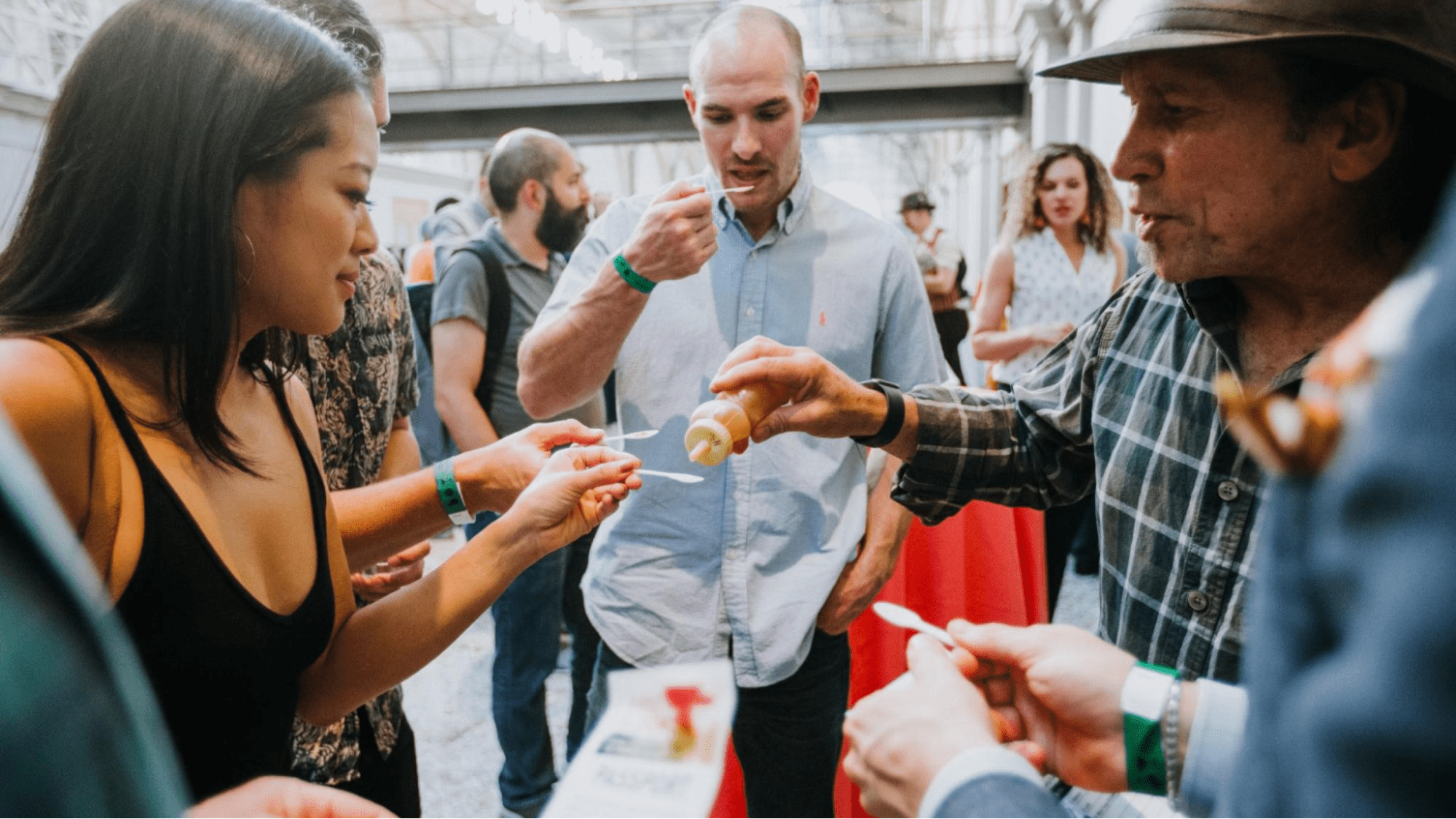 People eating at food festival 