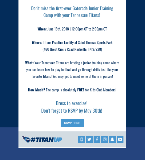 Tennessee Titans Event Invitation Email