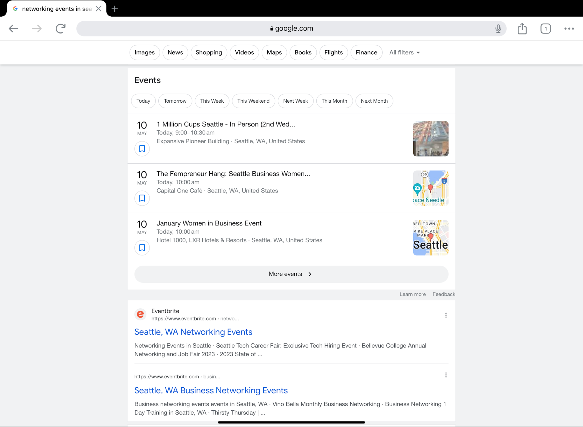 Google search screenshot seattle networking events