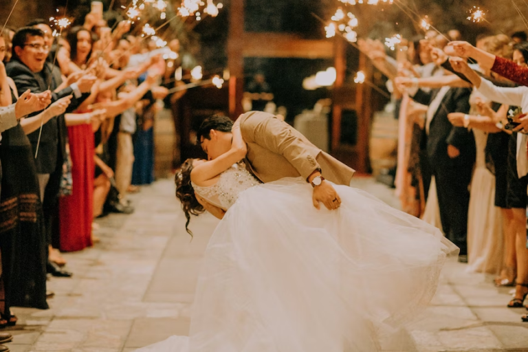 Wedding couple kissing