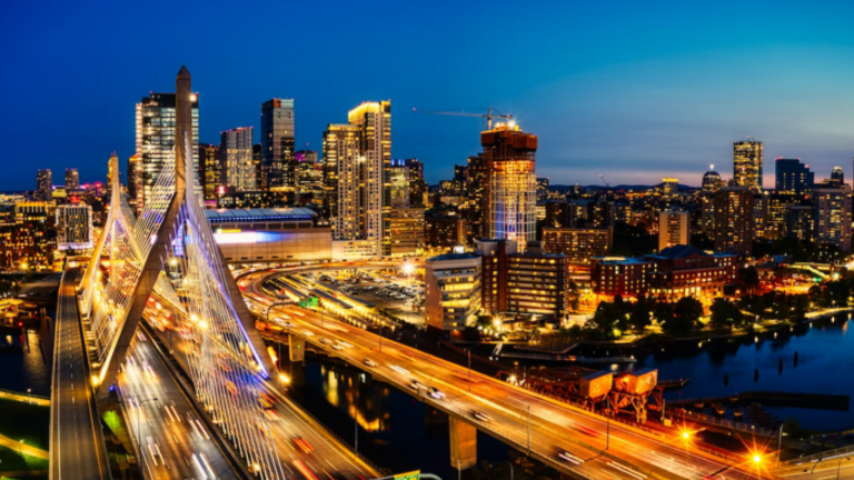 Photo of Boston skyline at night