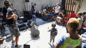 A band playing at a Juneteenth concert