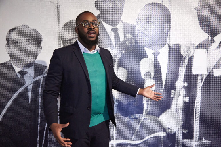 A person speaking at an event