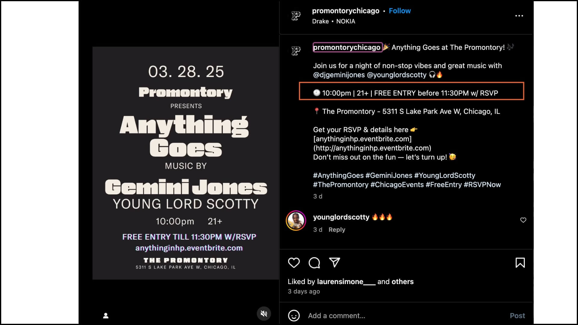 screenshot of Instagram post