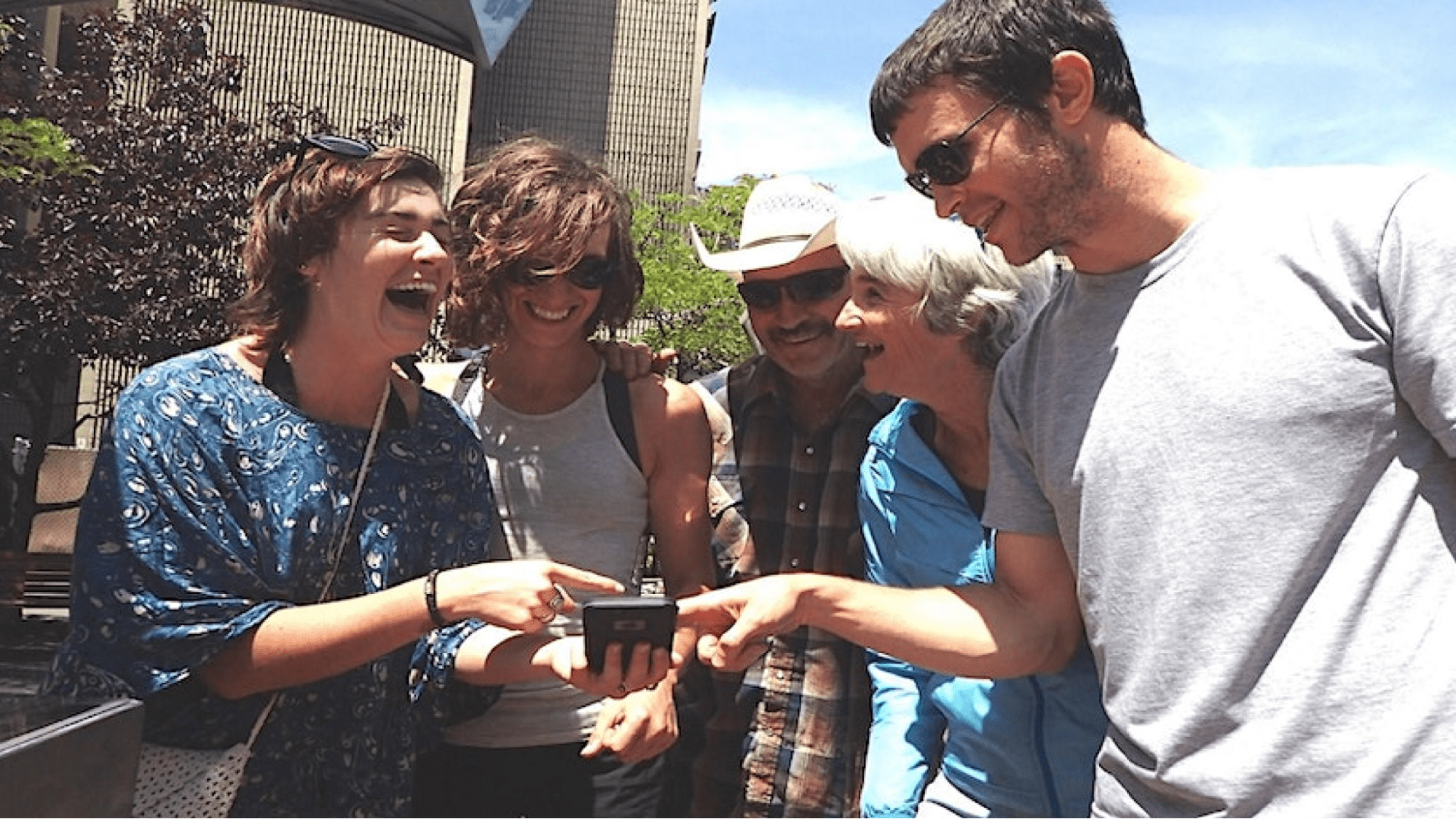 People taking a picture for a scavenger hunt