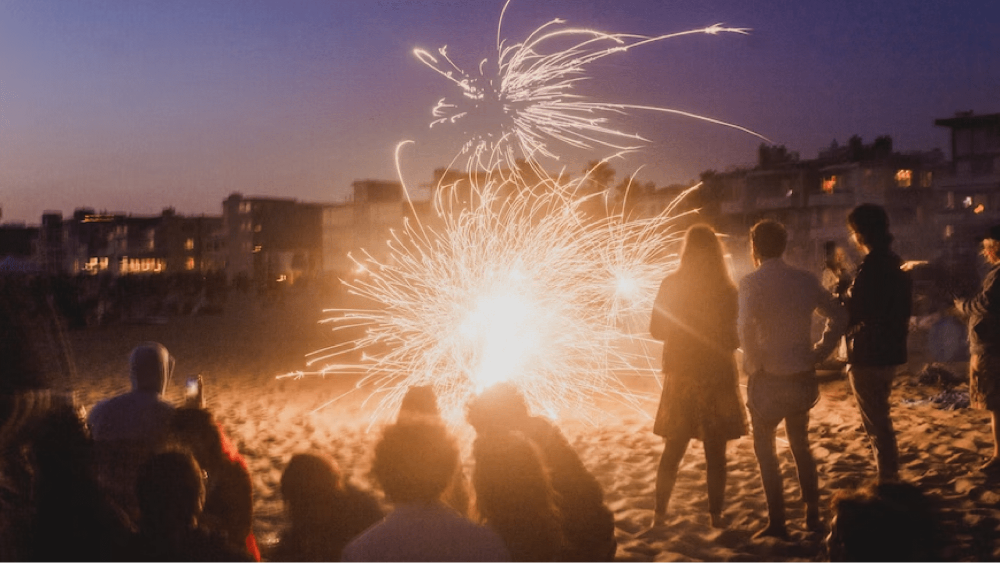Party guests watch firework on the beach