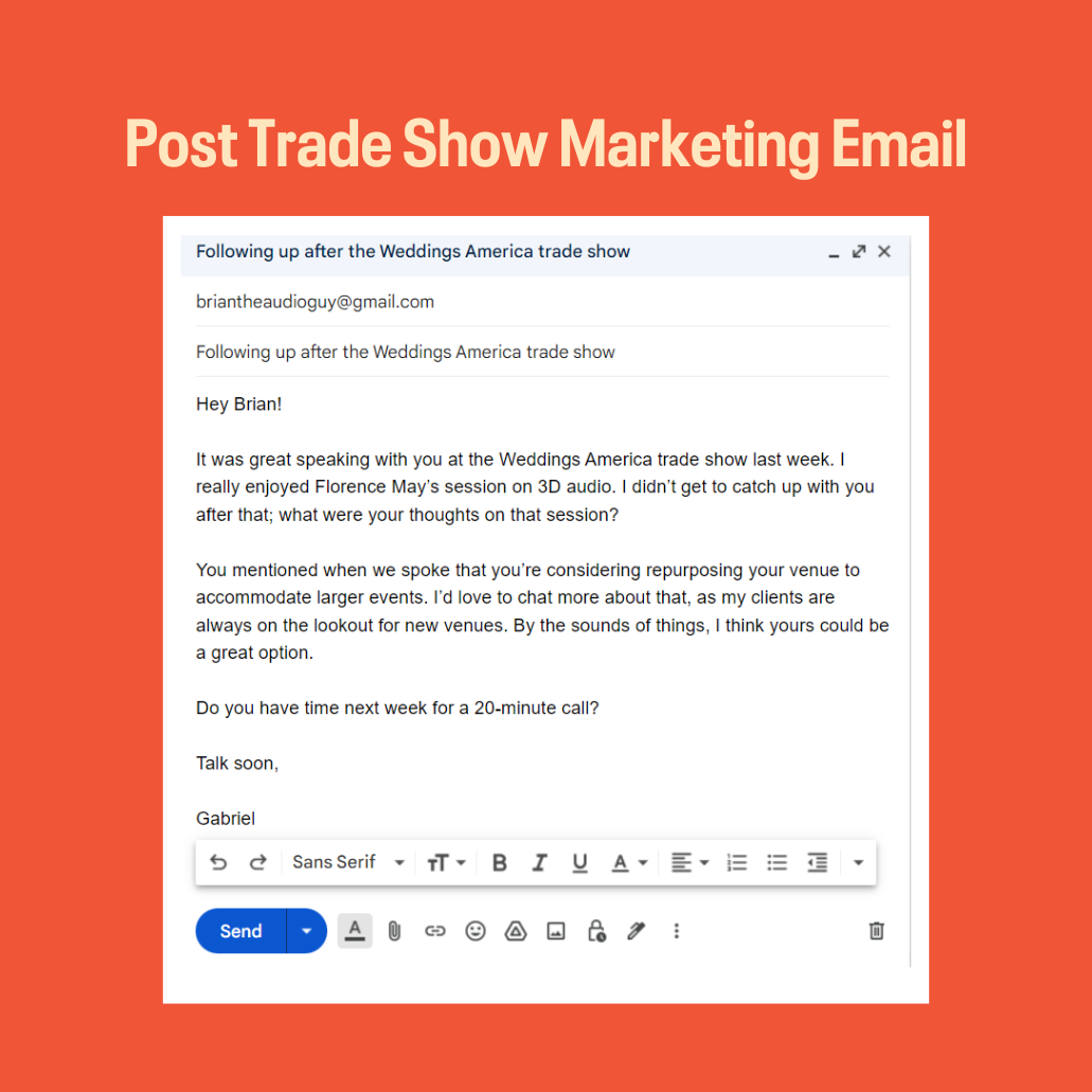 Screenshot of a post trade show email