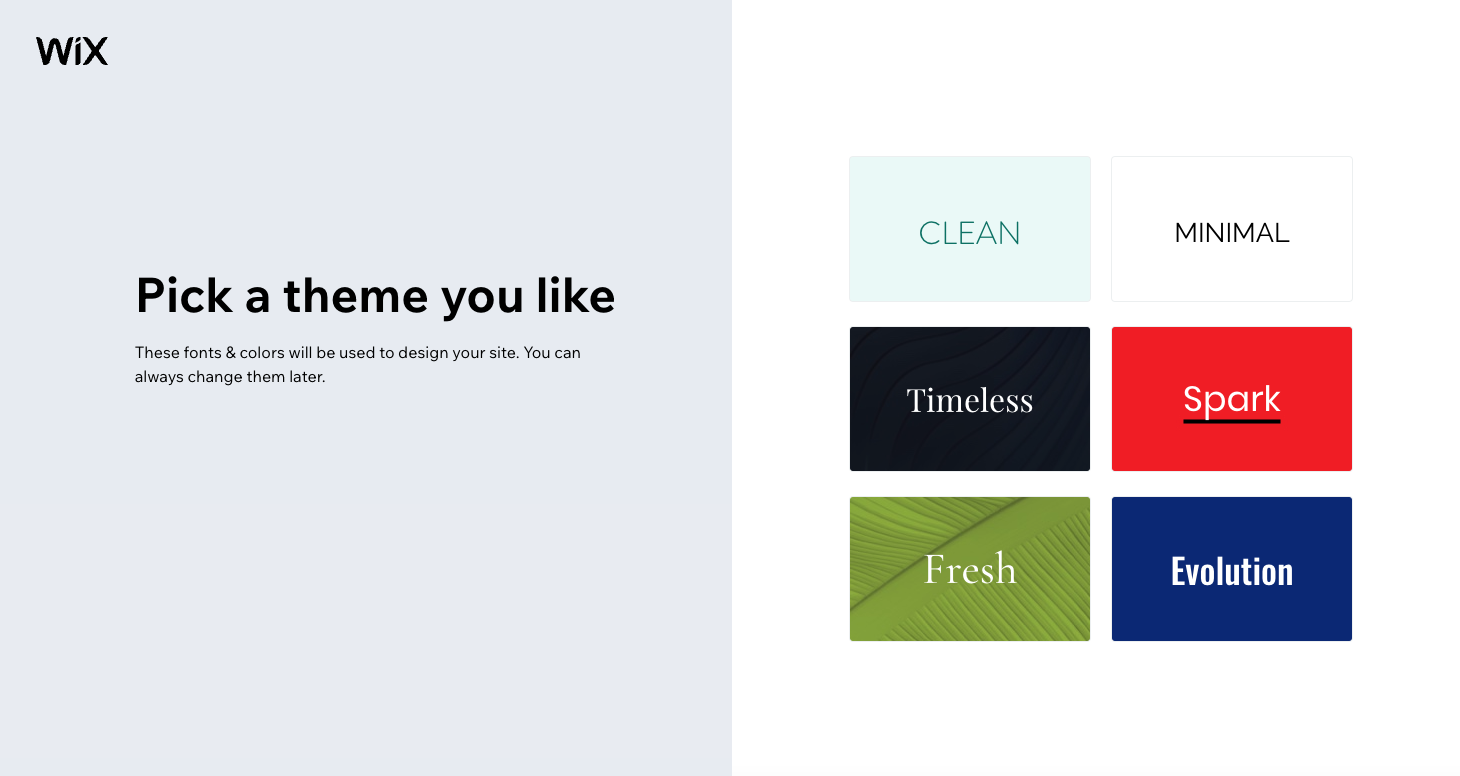 Website builder Wix lets you choose a theme for your site design