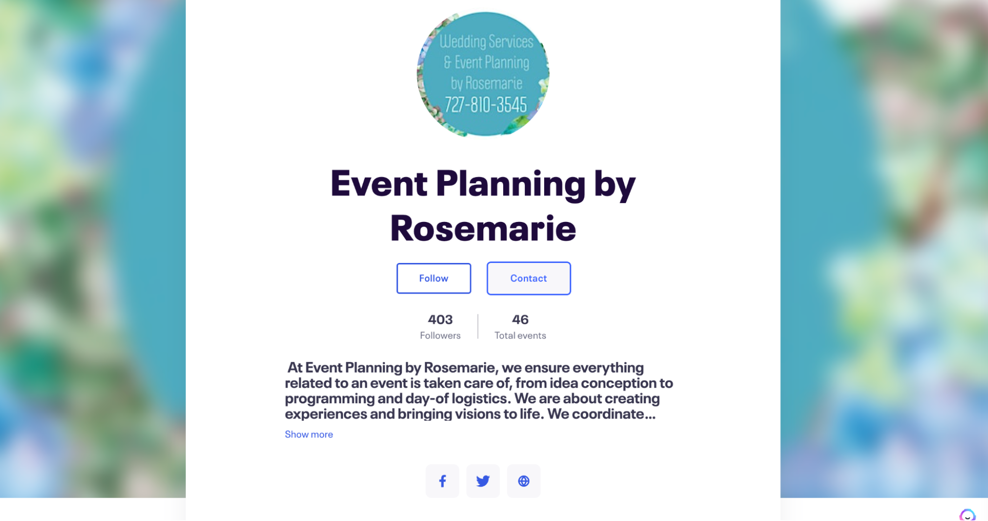 Screenshot of an Eventbrite organizer page