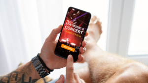 Man buying tickets from event app
