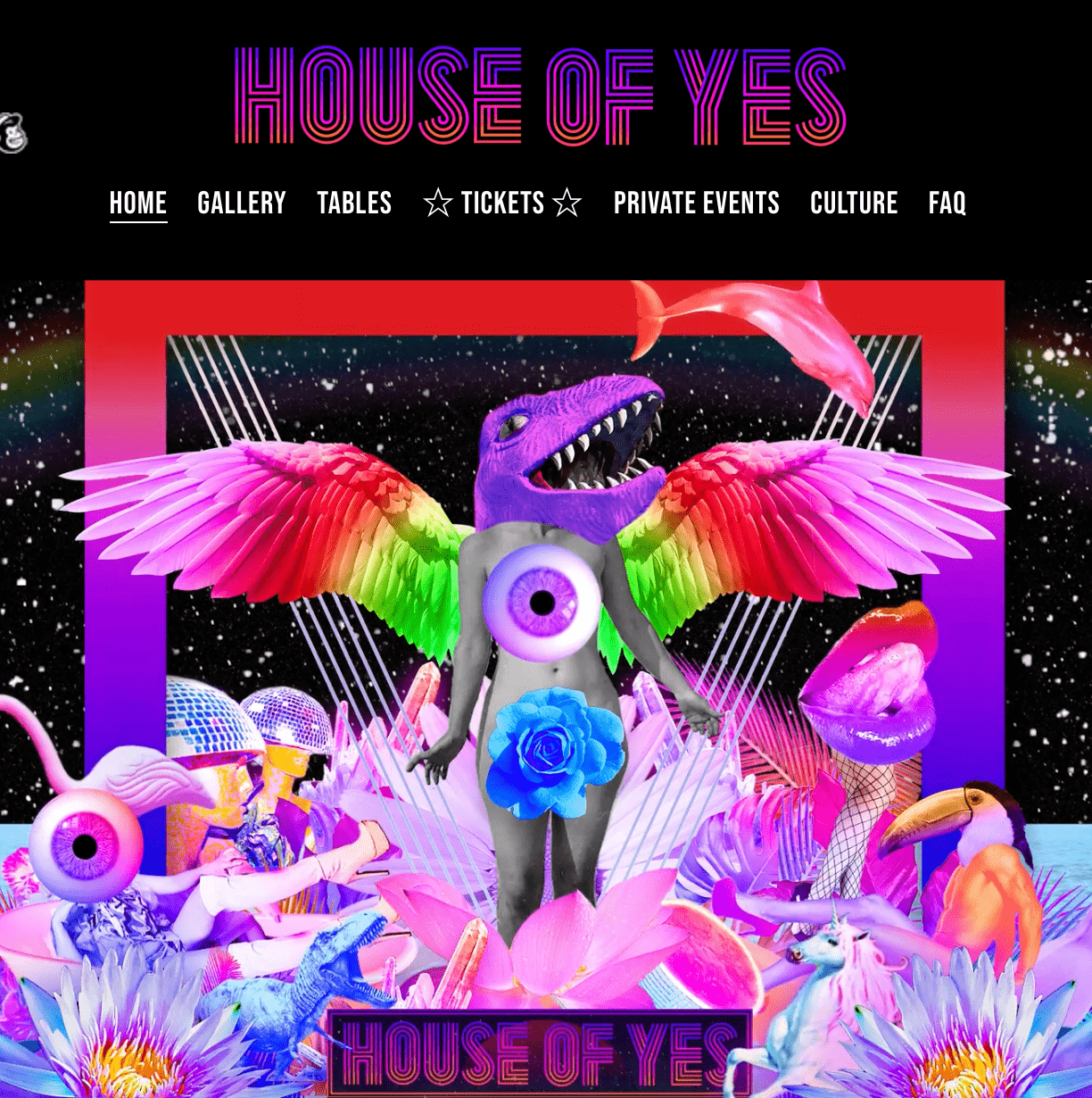 Screenshot of homepage of House of Yes website