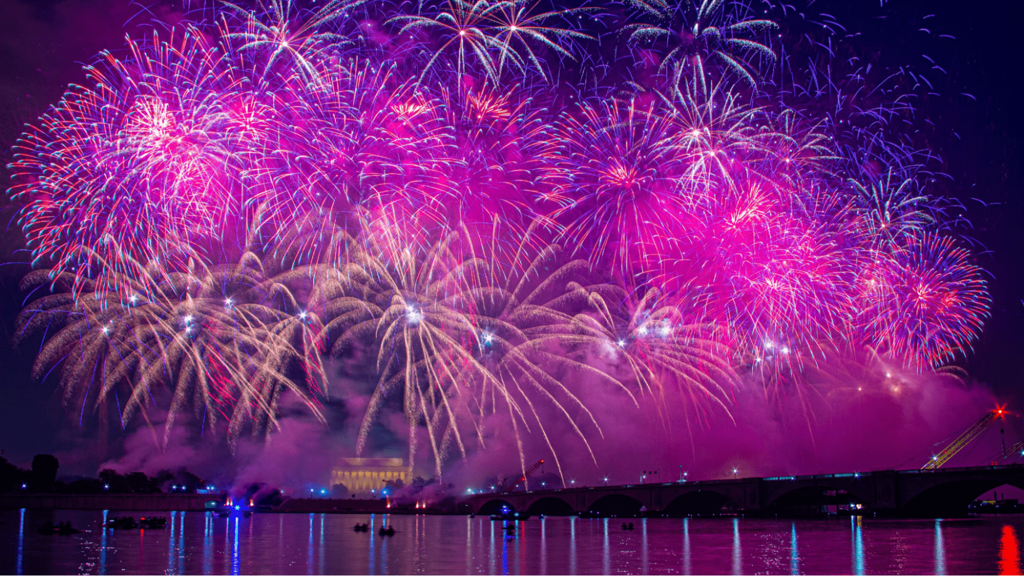 View of fireworks display in Washington, DC