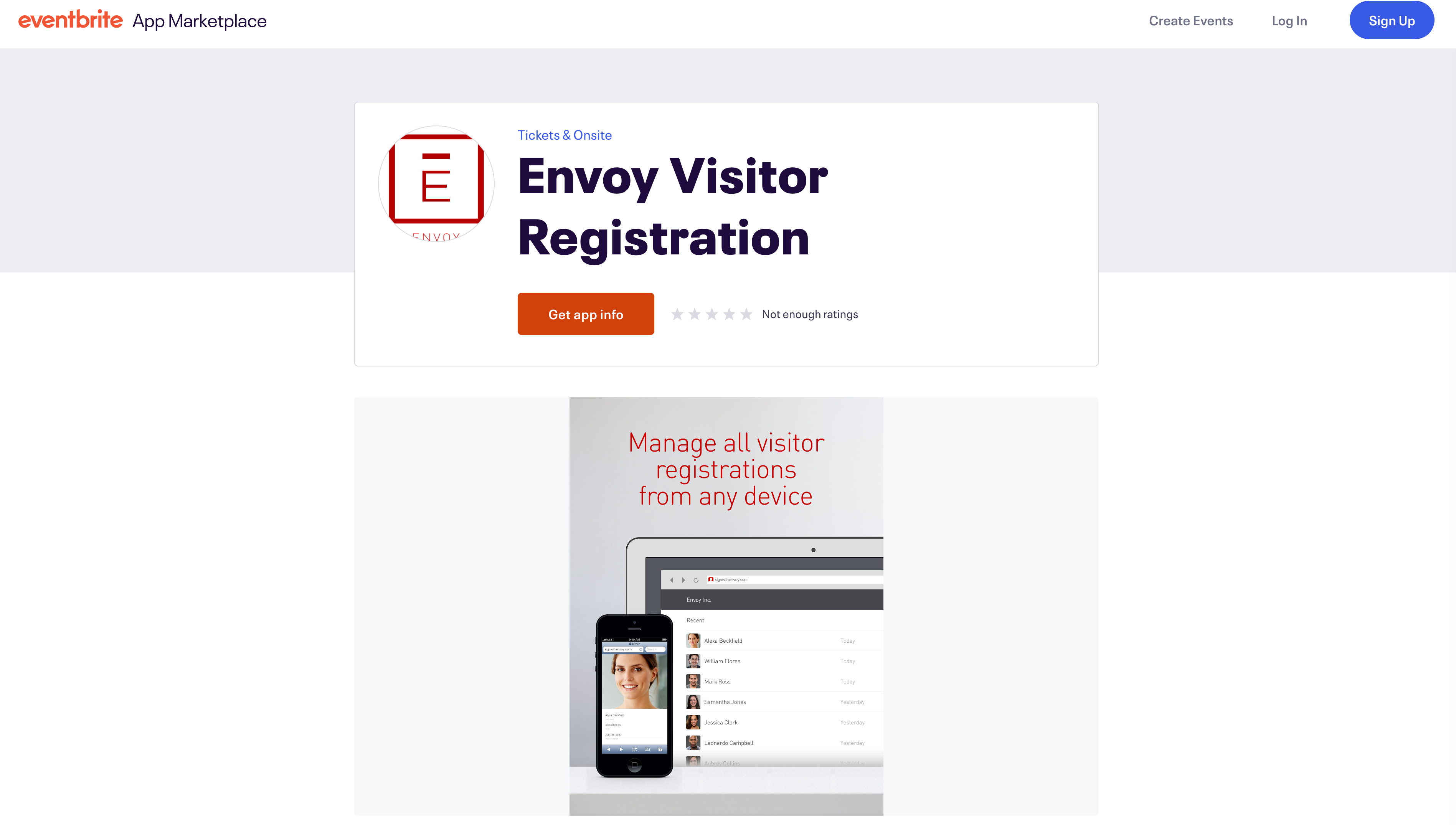 screenshot Envoy integration with Eventbrite
