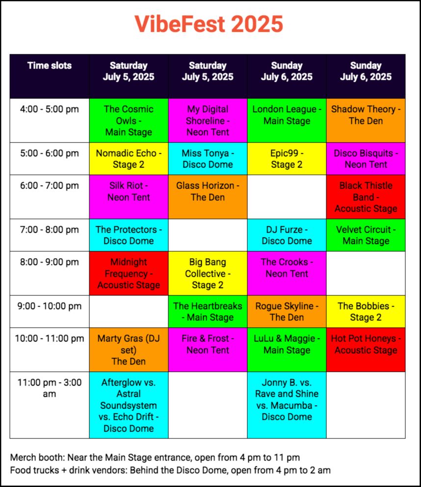event schedule table