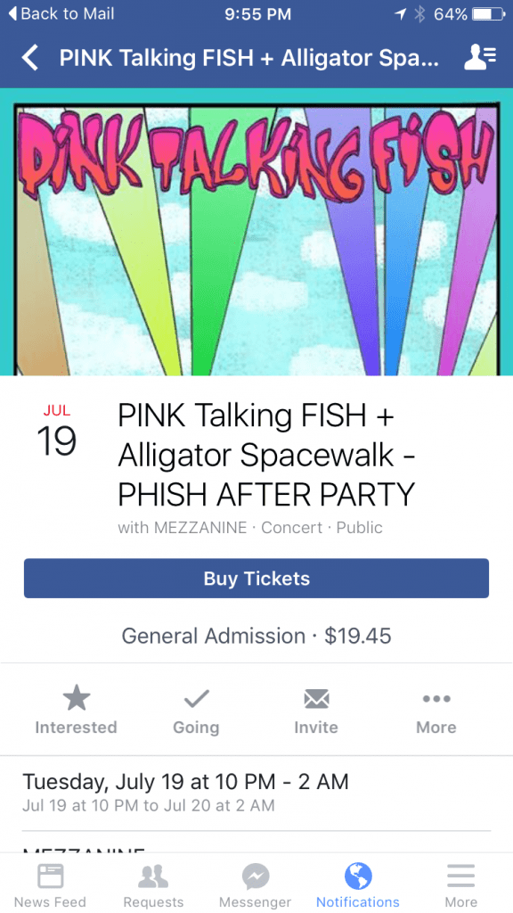 Facebook Event select tickets preview details