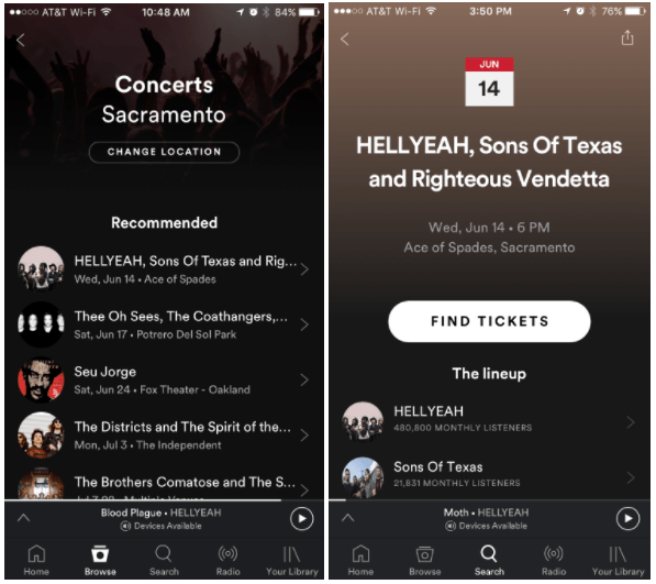Eventbrite concerts on Spotify