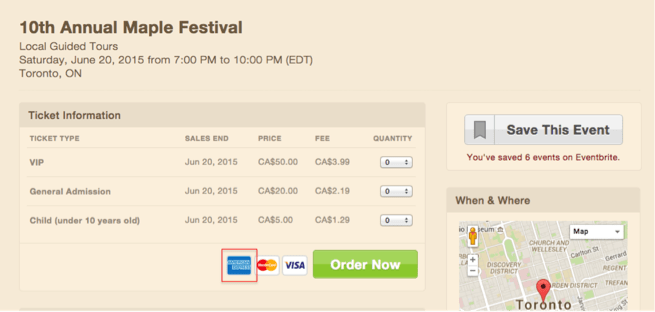 Amex on event Page
