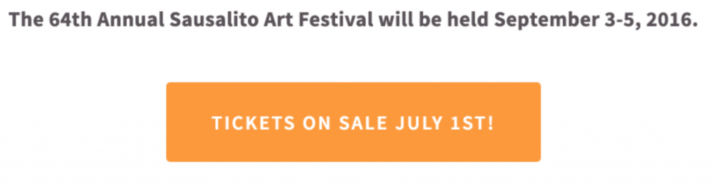Sausalito Art Festival Website with link to event page on Eventbrite